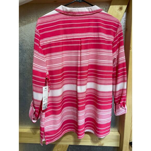 Notations Striped Collared Top XL Stretchy Black White 3/4 or Full Sleeve - Picture 5 of 8